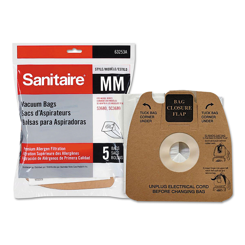 Sanitaire Style MM Disposable Dust Bags w/Allergen Filter for SC3683A/SC3683B, 5/PK (63253A10)