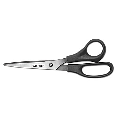 Westcott All Purpose Stainless Steel Scissors, 8" Long, 3.5" Cut Length, Black Straight Handle (16907)