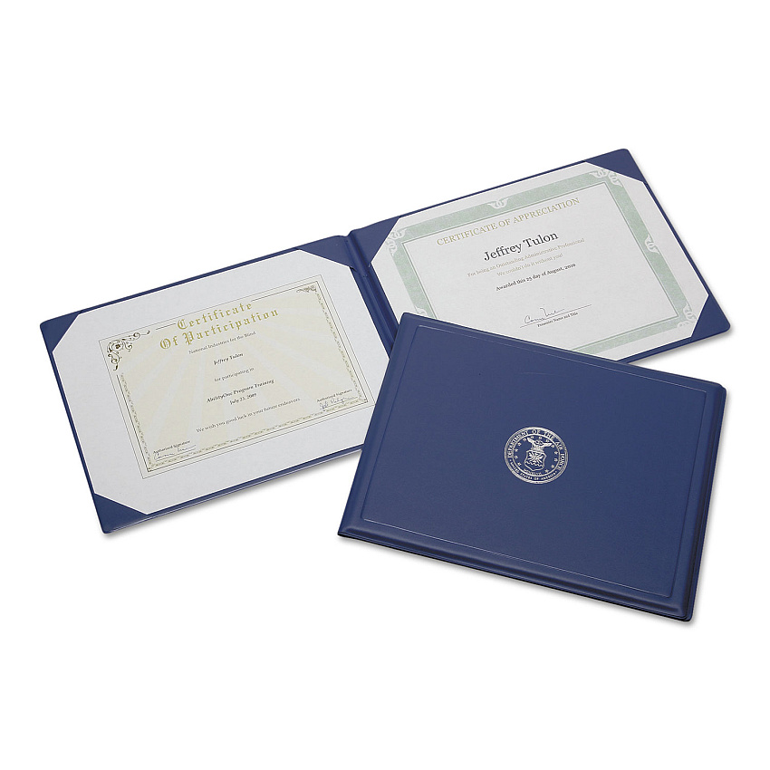 AbilityOne 7510004822994 SKILCRAFT Award Certificate Binder, 8.5 x 11, Navy Seal, Blue/Gold