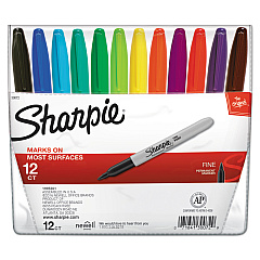 Sharpie Fine Tip Permanent Marker, Fine Bullet Tip, Assorted Colors, 12/Set (30072)