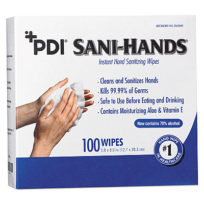 Sani Professional PDI Sani-Hands Instant Hand Sanitizing Wipes, 8 x 5, 1,000/Carton (D43600)