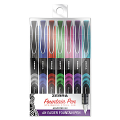 Zebra Fountain Pen, Fine 0.6 mm, Assorted Ink Colors, Assorted, 7/Pack (48307)