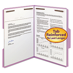 Smead Top Tab Colored Fastener Folders, 2 Fasteners, Letter Size, Lavender Exterior, 50/Box (12440)