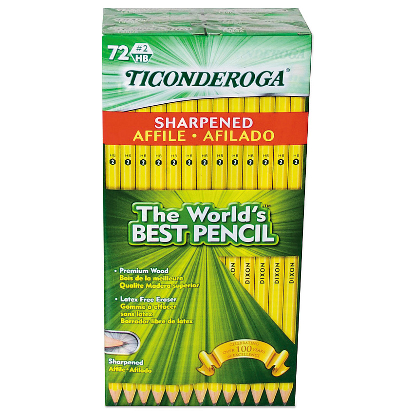 Ticonderoga Pre-Sharpened Pencil, HB (#2), Black Lead, Yellow Barrel, 72/Pack (13972)