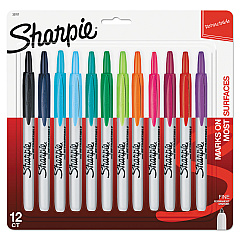 Sharpie Retractable Permanent Marker, Fine Bullet Tip, Assorted Colors, 12/Set (32707)