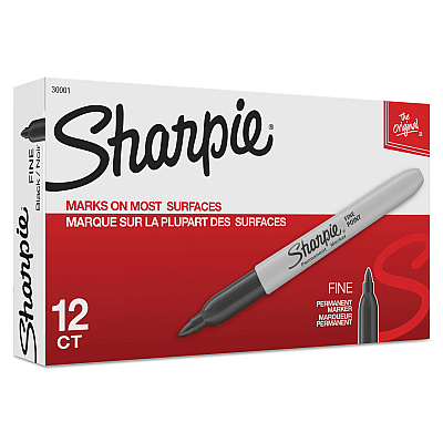 Sharpie Fine Tip Permanent Marker, Fine Bullet Tip, Black, Dozen (30001)