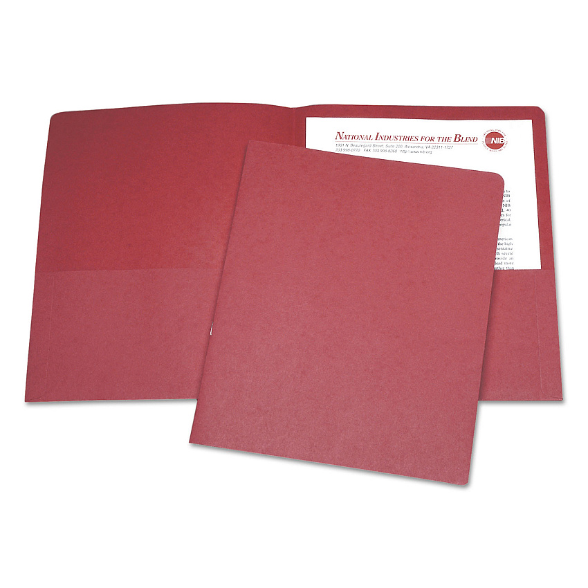 AbilityOne 7510015122415 SKILCRAFT Double Pocket Portfolio, 0.38" Capacity, 11 x 8.5, Red, 25/Box