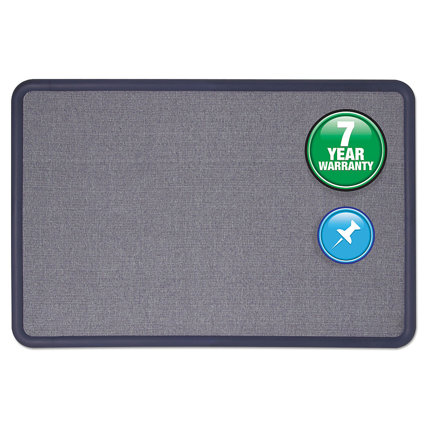 Quartet Contour Fabric Bulletin Board, 36 x 24, Light Blue, Plastic Navy Blue Frame (7693BE)