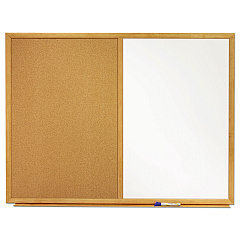 Quartet Bulletin/Dry-Erase Board, Melamine/Cork, 36 x 24, White/Brown, Oak Finish Frame (S553)