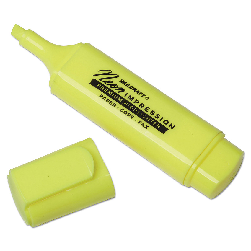 AbilityOne 7520012017791 SKILCRAFT Flat Fluorescent Highlighter, Fluorescent Yellow Ink, Chisel Tip, Yellow Barrel, Dozen