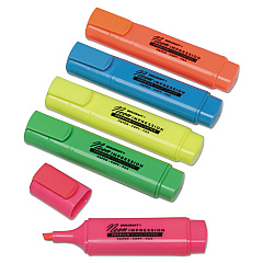AbilityOne 7520014636556 SKILCRAFT Flat Fluorescent Highlighter, Assorted Ink Colors, Chisel Tip, Assorted Barrel Colors, 5/Set