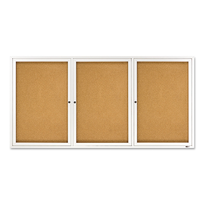 Quartet Enclosed Bulletin Board, Natural Cork/Fiberboard, 72 x 36, Silver Aluminum Frame (2366)