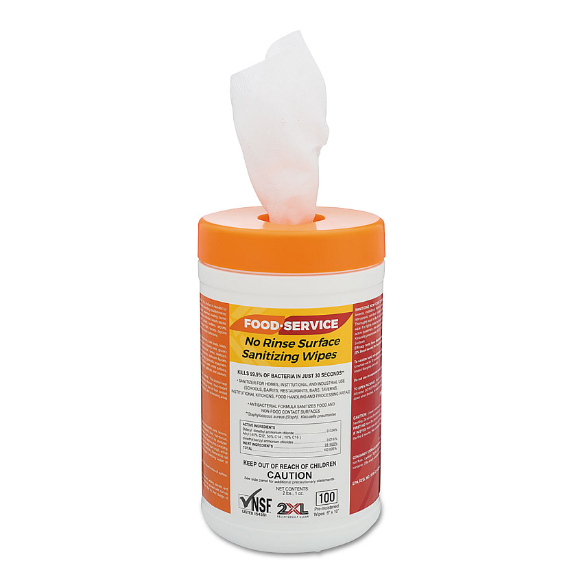 2XL Food Service No Rinse Surface Sanitizing Wipes, 8 x 6, White, 100/Roll, 6 Rolls/Carton (447)