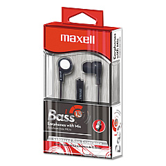 Maxell B-13 Bass Earbuds with Microphone, Black, 52" Cord (199621)