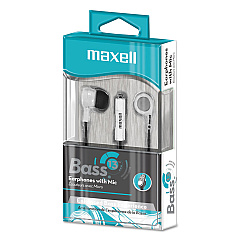 Maxell B-13 Bass Earbuds with Microphone, White, 52" Cord (199725)