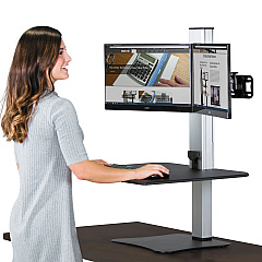 Victor High Rise Electric Dual Monitor Standing Desk Workstation, 28" x 23" x 20.25", Black/Aluminum (DC450)