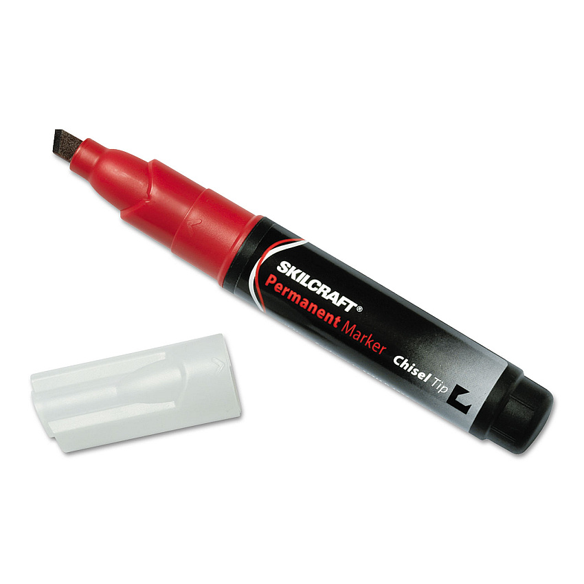 AbilityOne 7520009731062 SKILCRAFT Chisel Tip Large Permanent Marker, Broad Chisel Tip, Red, Dozen