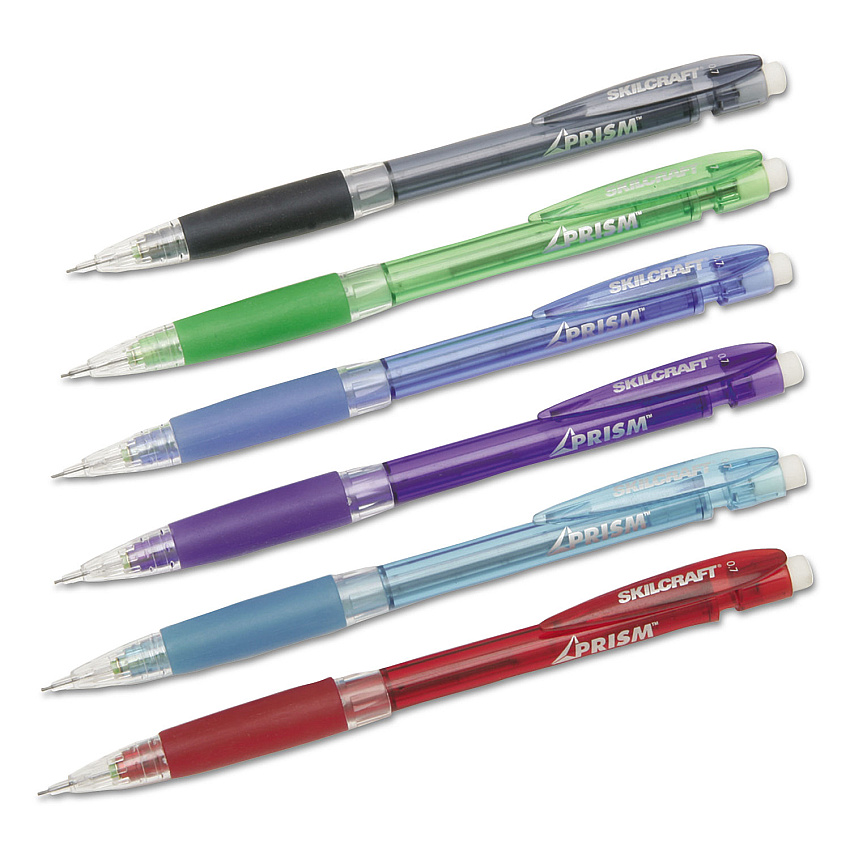AbilityOne 7520015654871 SKILCRAFT Prism Mechanical Pencil, 0.7 mm, Black Lead, Assorted Barrel Colors, Dozen