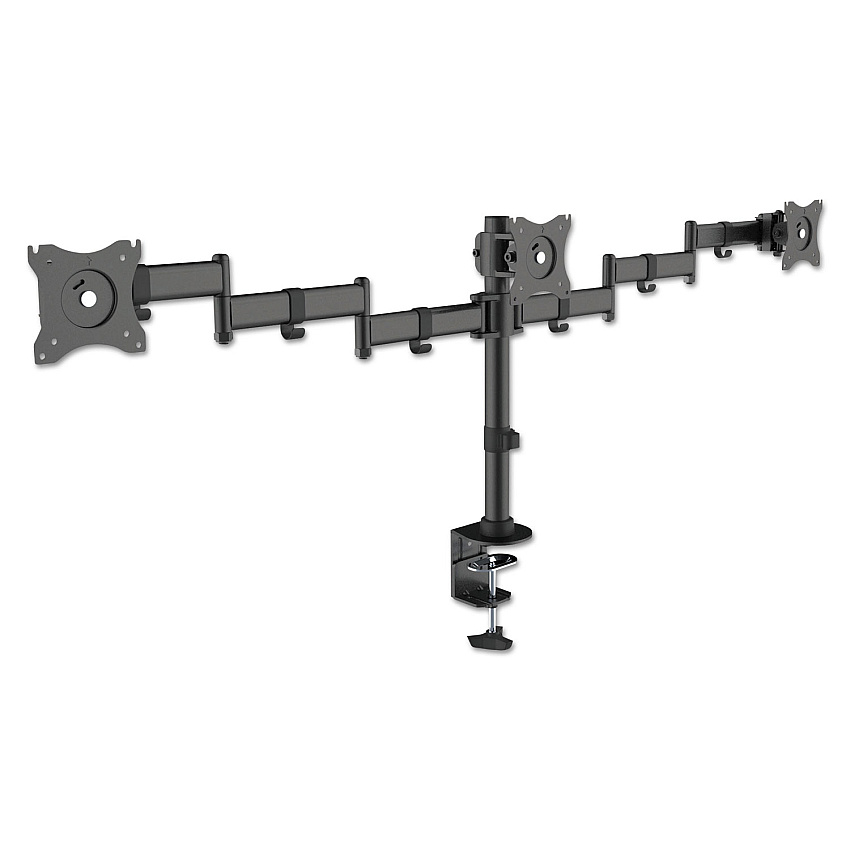 Kantek Articulating Triple Monitor Arms, For 13" to 27" Monitors, 360 deg Rotation, 45 deg Tilt, 180 deg Pan, Black, Supports 18 lb (MA230)