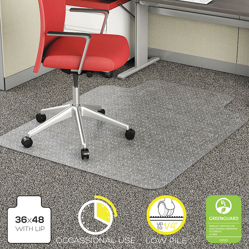 deflecto EconoMat Occasional Use Chair Mat, Low Pile Carpet, Roll, 36 x 48, Lipped, Clear (CM11112COM)