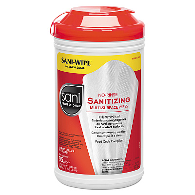 Sani Professional No-Rinse Sanitizing Multi-Surface Wipes, Unscented, White, 95/Container (P56784EA)