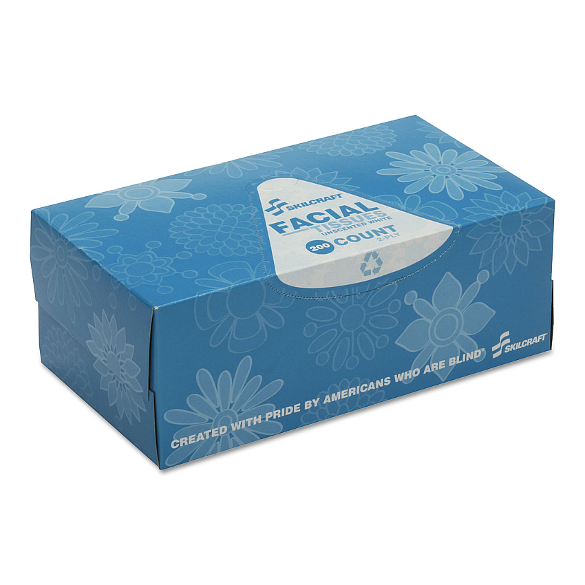 AbilityOne 8540002818360, SKILCRAFT, Facial Tissue, 2-Ply, White, 200 Sheets/Dispenser, 6 Dispensers/Pack