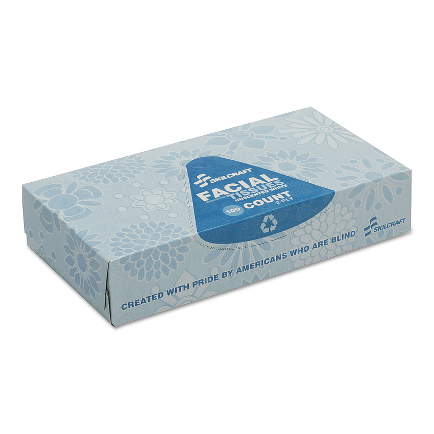 AbilityOne 8540016321024, SKILCRAFT, Facial Tissue, 2-Ply, White, 100 Sheets/Pack, 12 Packs/Box (7935425)