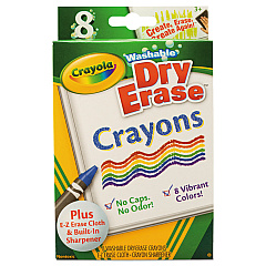 Crayola Washable Dry Erase Crayons w/E-Z Erase Cloth, Assorted Colors, 8/Pack (985200)