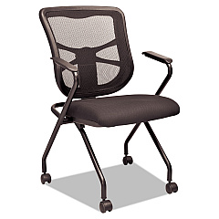 Alera Elusion Mesh Nesting Chairs, Padded Arms, Supports Up to 275 lb, Black, 2/Carton (ALEEL4914)