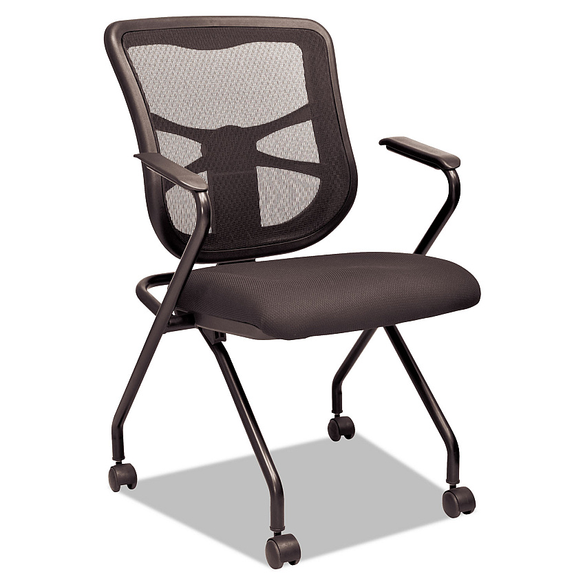 Alera Elusion Mesh Nesting Chairs, Padded Arms, Supports Up to 275 lb, Black, 2/Carton (ALEEL4914)