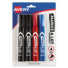 Avery MARKS A LOT Regular Desk-Style Permanent Marker, Broad Chisel Tip, Assorted Colors, 4/Set (7905) (07905)