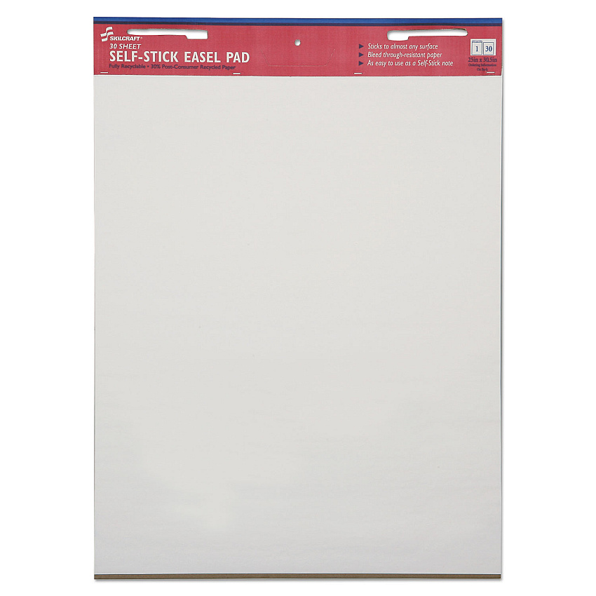 AbilityOne 7530013930104 SKILCRAFT Self-Stick Easel Pad, Unruled, 25 x 30, White, 30 Sheets, 2/Pack