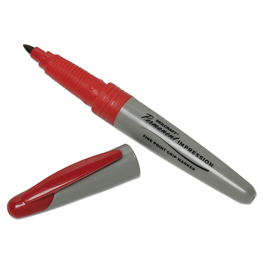 AbilityOne 7520015194374 SKILCRAFT Permanent Impression Marker, Fine Bullet Tip, Red, Dozen