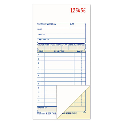 Adams Two-Part Sales Book, Two-Part Carbon, 3.38 x 6.69, 1/Page, 50 Forms (DC3705)