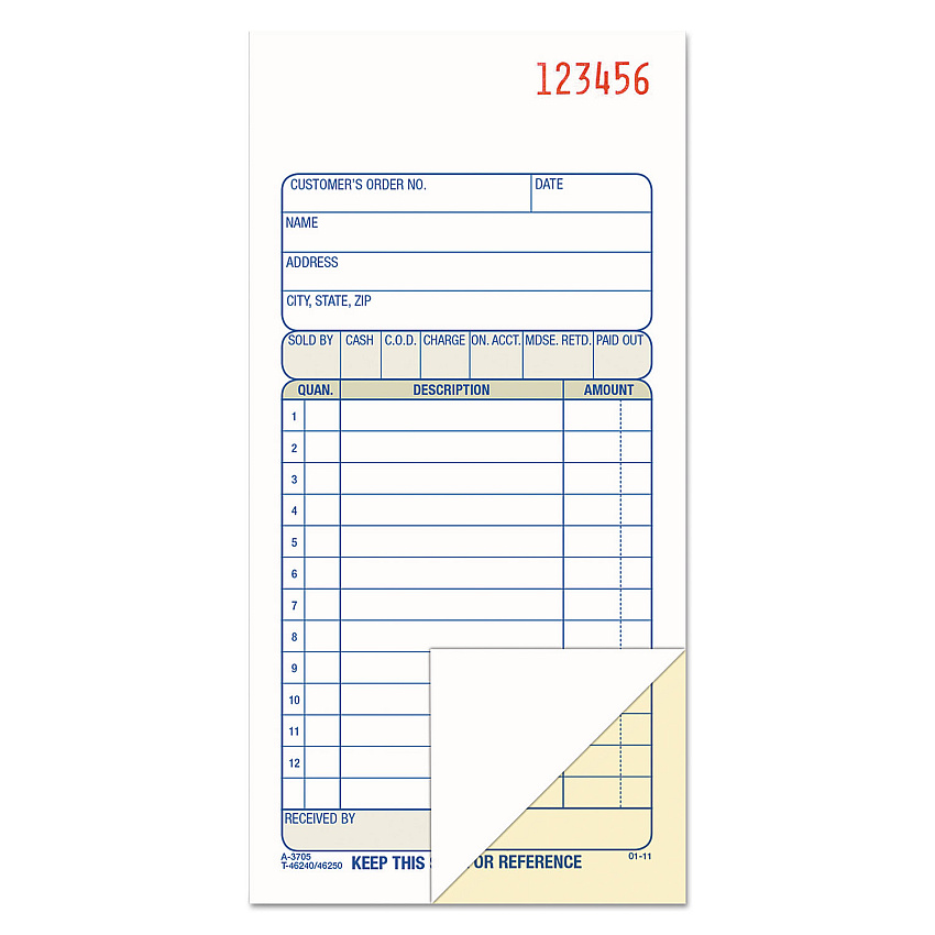 Adams Two-Part Sales Book, Two-Part Carbon, 3.38 x 6.69, 1/Page, 50 Forms (DC3705)