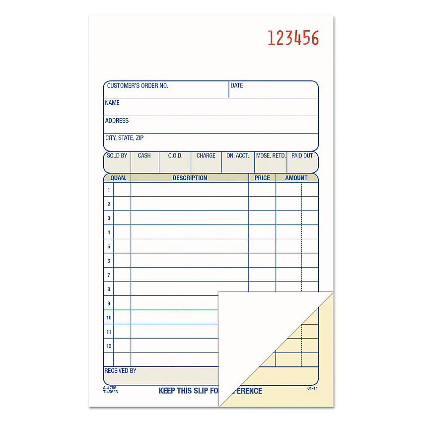 Adams Two-Part Sales Book, Two-Part Carbon, 6.69 x 4.19, 1/Page, 50 Forms (DC4705)