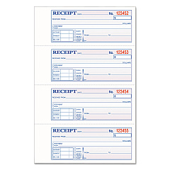 Adams TOPS 3-Part Hardbound Receipt Book, Three-Part Carbonless, 7 x 2.75, 4/Page, 200 Forms (TCH1185)