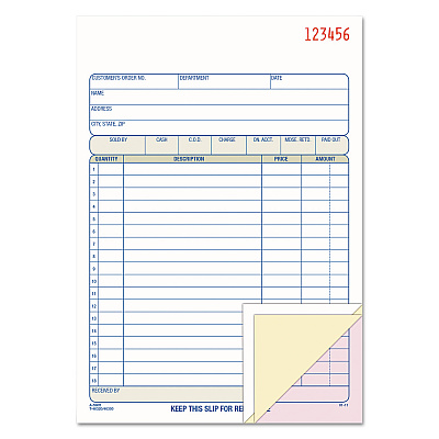 Adams TOPS Sales/Order Book, Three-Part Carbonless, 7.95 x 5.56, 1/Page, 50 Forms (TC5805)