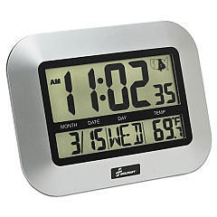 AbilityOne 6645016611877 SKILCRAFT LCD Digital Radio-Controlled Clock, 7.25" x 9.75", Silver Case, 2 AAA (sold separately)