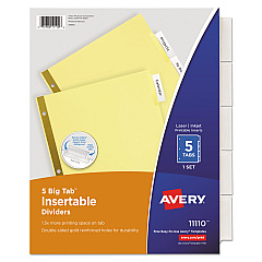 Avery Insertable Big Tab Dividers, 5-Tab, Letter (11110)
