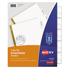 Avery Insertable Big Tab Dividers, 5-Tab, Letter (11122)
