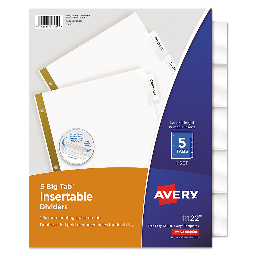 Avery Insertable Big Tab Dividers, 5-Tab, Letter (11122)