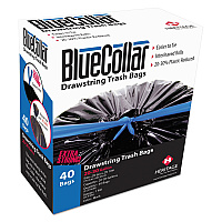 BlueCollar Drawstring Trash Bags, 30 gal, 1 mil, 30" x 34", Black, 40/Box (N6034YKRC1)
