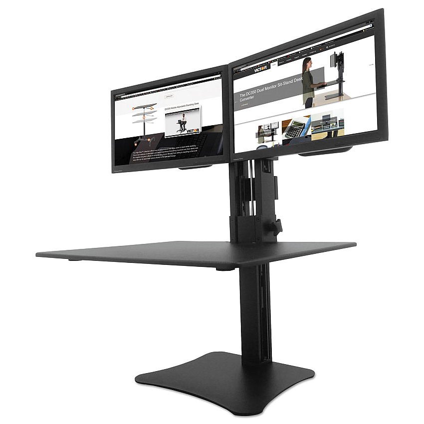 Victor High Rise Dual Monitor Standing Desk Workstation, 28" x 23" x 10.5" to 15.5", Black (DC350A)