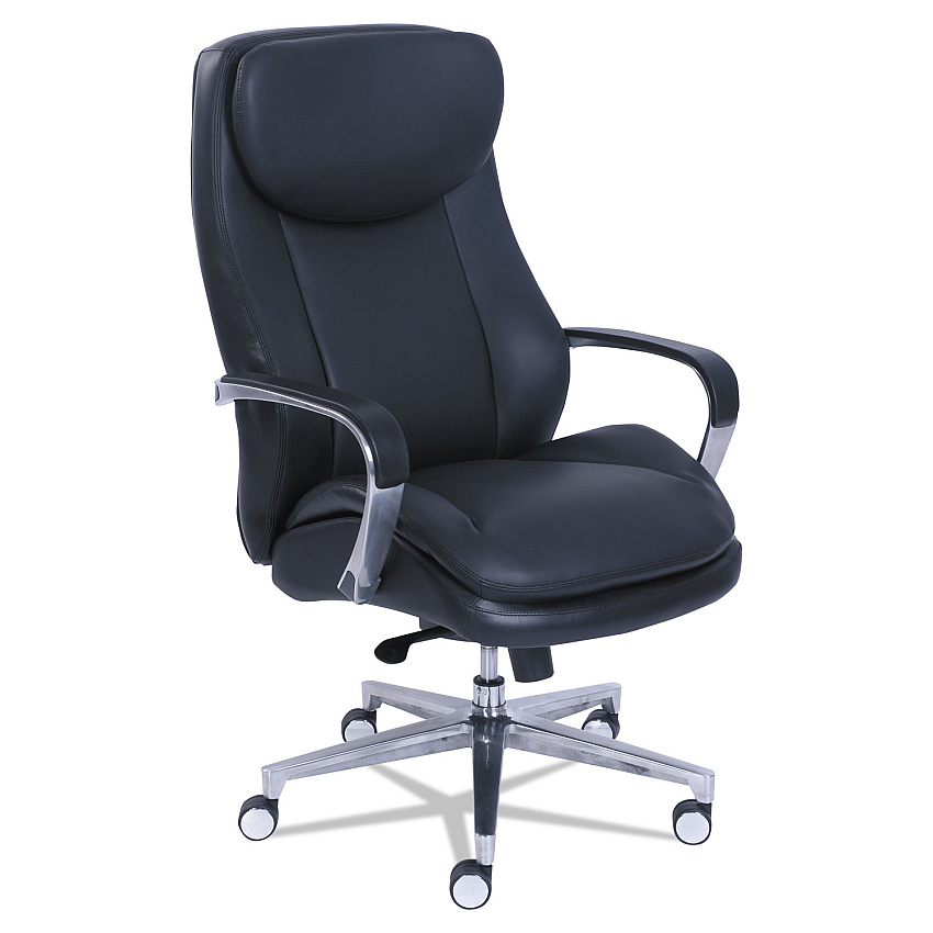 La-Z-Boy Commercial 2000 High-Back Executive Chair, Supports Up to 300 lb, 20.25" to 23.25" Seat Height, Black Seat/Back, Silver Base (48958)