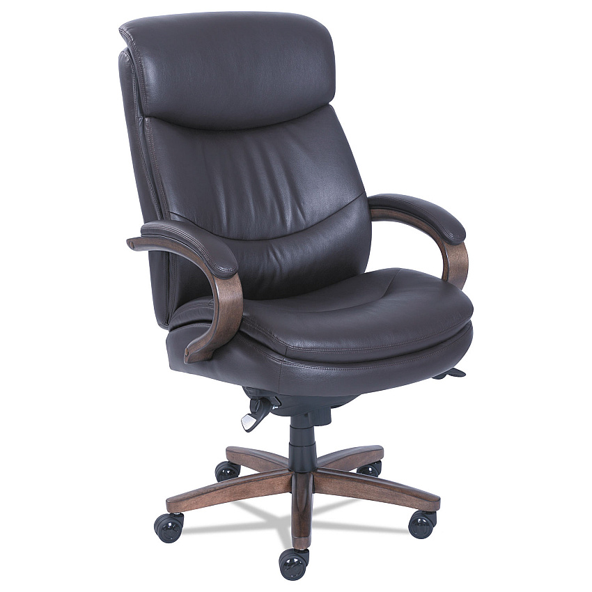 La-Z-Boy Woodbury Big/Tall Executive Chair, Supports Up to 400 lb, 20.25" to 23.25" Seat Height, Brown Seat/Back, Weathered Sand Base (48961B)