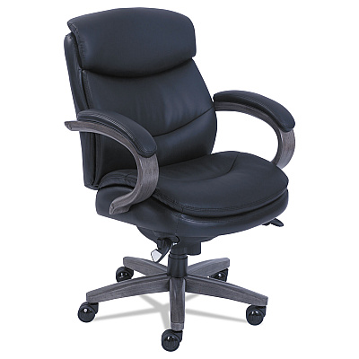 La-Z-Boy Woodbury Mid-Back Executive Chair, Supports Up to 300 lb, 18.75" to 21.75" Seat Height, Black Seat/Back, Weathered Gray Base (48963A)