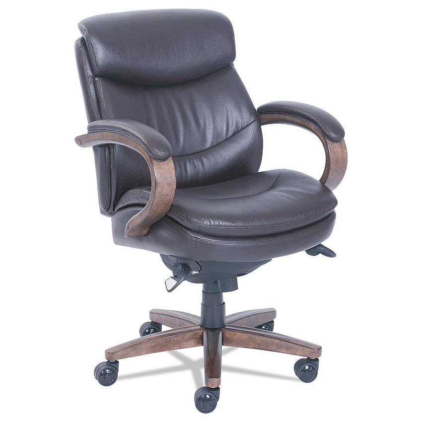 La-Z-Boy Woodbury Mid-Back Executive Chair, Supports Up to 300 lb, 18.75" to 21.75" Seat Height, Brown Seat/Back, Weathered Sand Base (48963B)