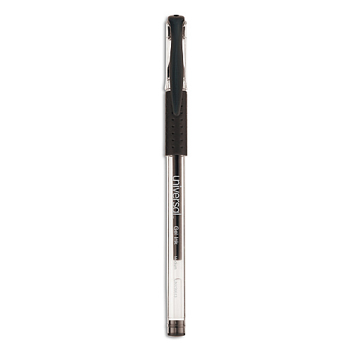 Universal Comfort Grip Gel Pen, Stick, Medium 0.7 mm, Black Ink, Clear Barrel, 60/Pack (UNV39513)