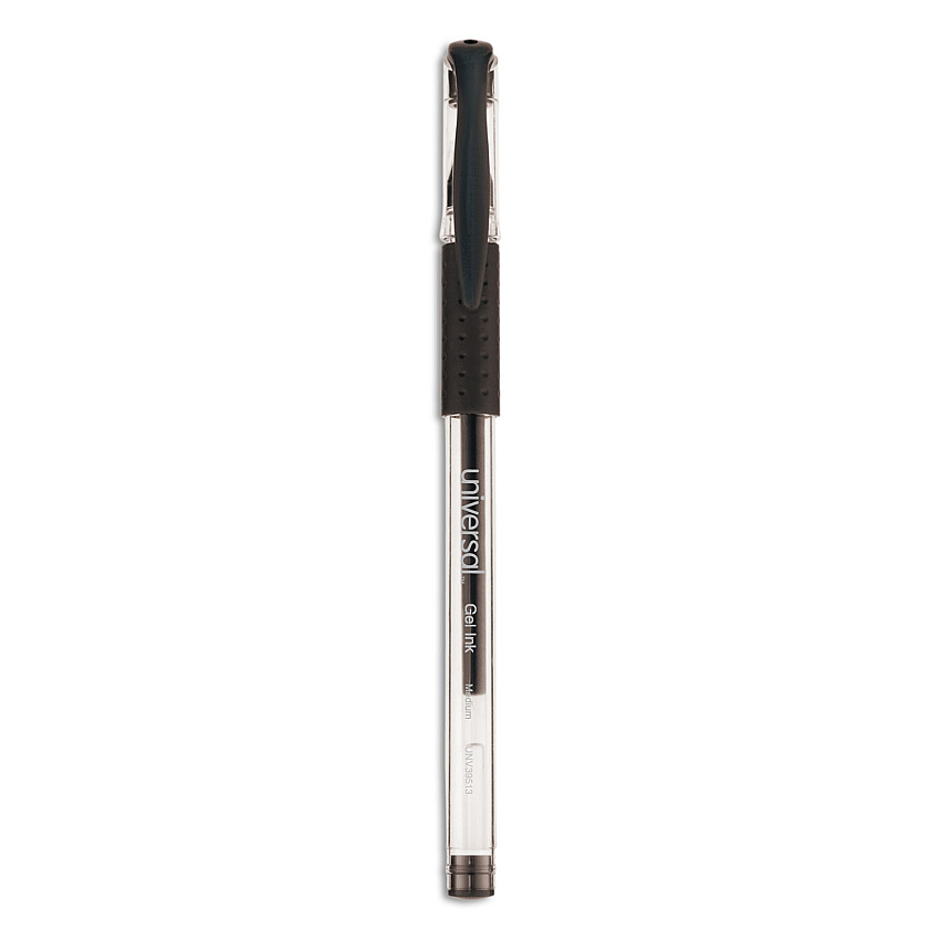 Universal Comfort Grip Gel Pen, Stick, Medium 0.7 mm, Black Ink, Clear Barrel, 60/Pack (UNV39513)